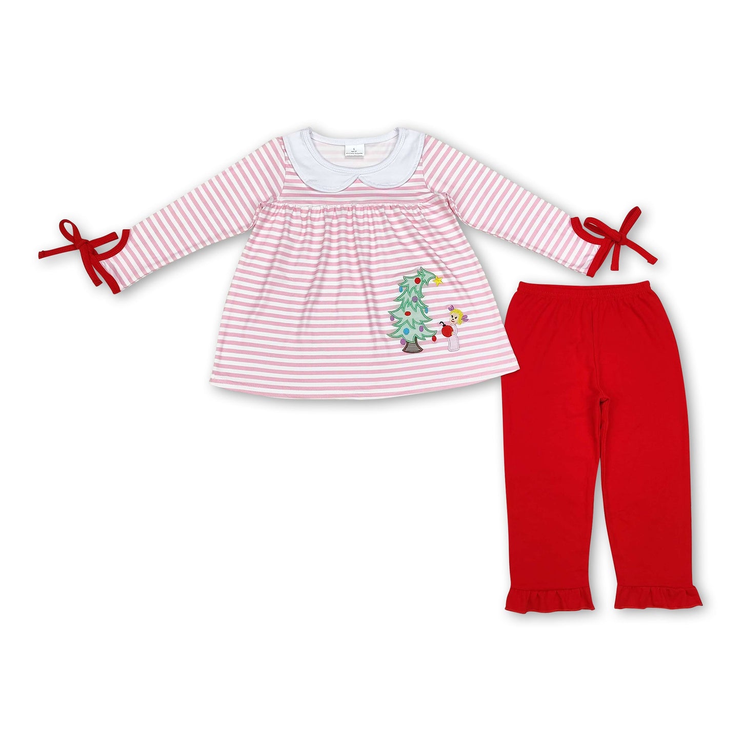 Pink stripe Christmas tree tunic ruffle pants girls clothes