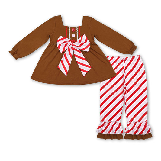 Brown gingerbread tunic ruffle pants girls Christmas outfits