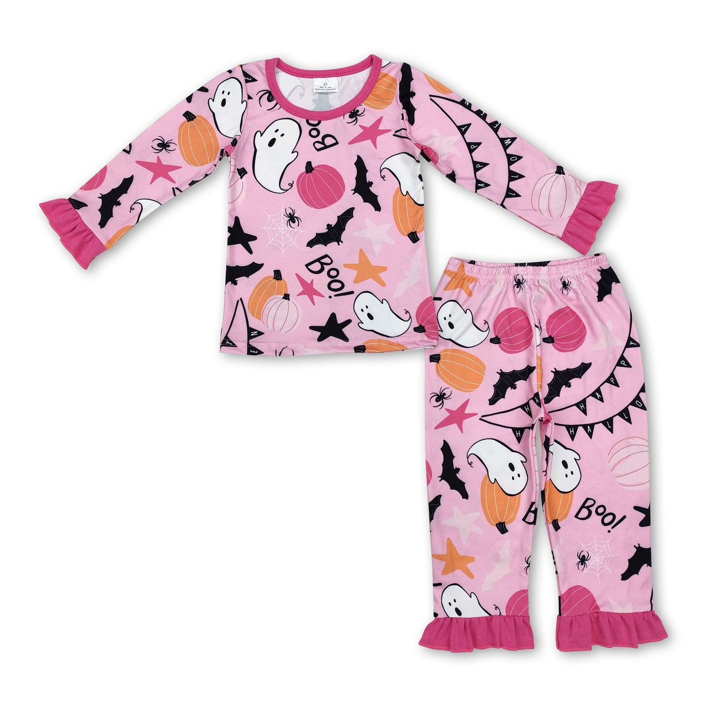 Boo pink pumpkin ghost bat girls Halloween pajamas