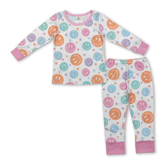 Pink long sleeves colorful smile kids girls pajamas