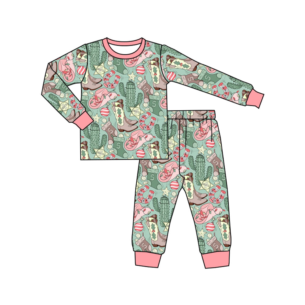 Boots hat cactus Christmas girls western pajamas