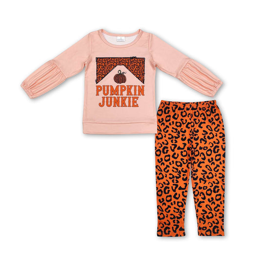 Leopard pumpkin top leggings girls fall clothing