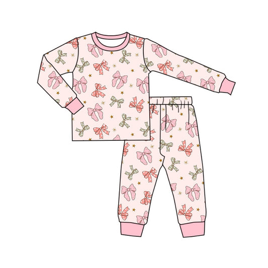 Long sleeves bow stars kids girls pajamas