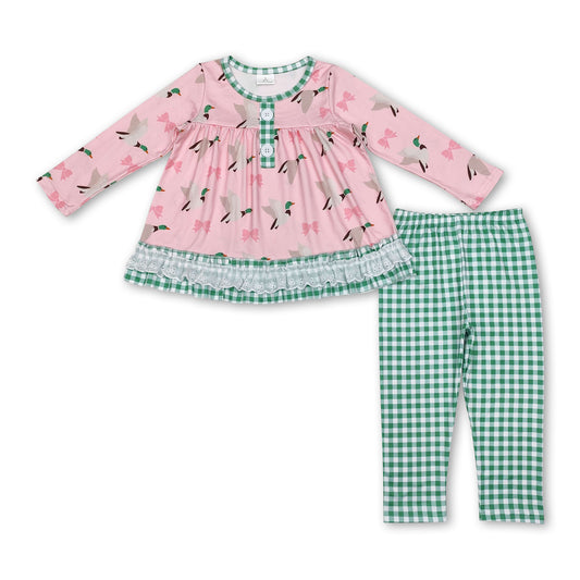 Green plaid duck bow tunic leggings girls clothes