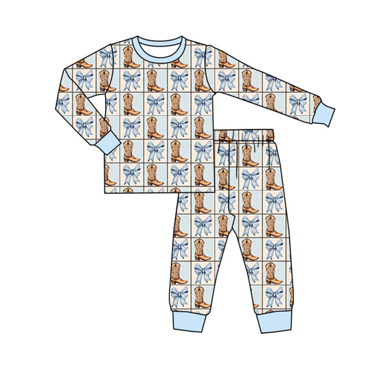 Light blue boots bow kids girls western pajamas