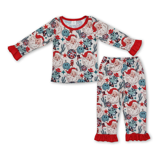 Smile santa cactus kids girls western Christmas pajamas