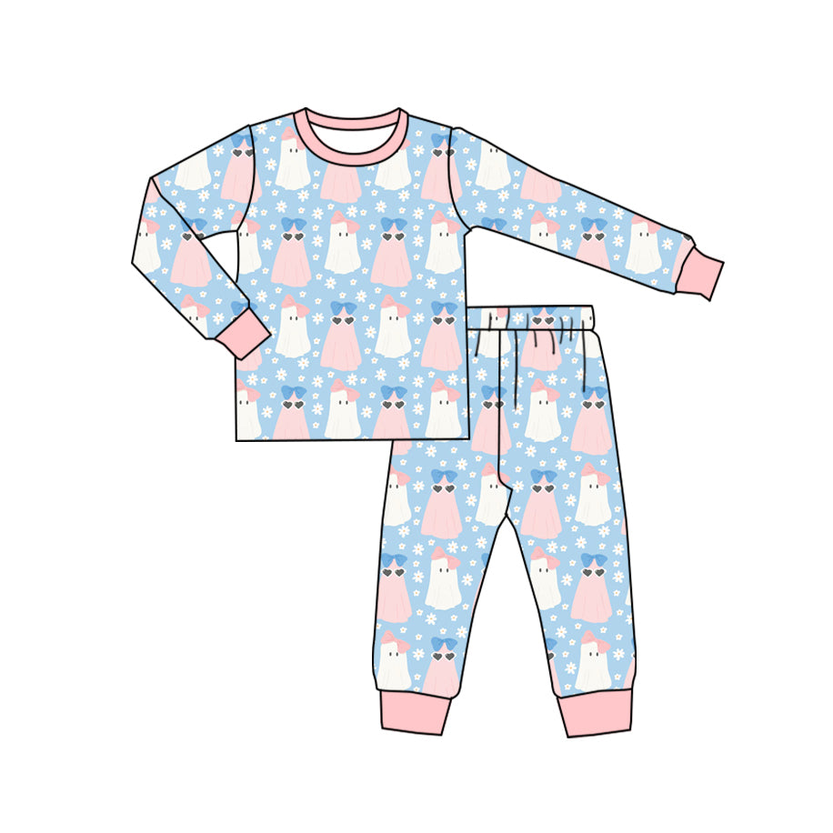 Long sleeves ghost floral kids girls Halloween pajamas