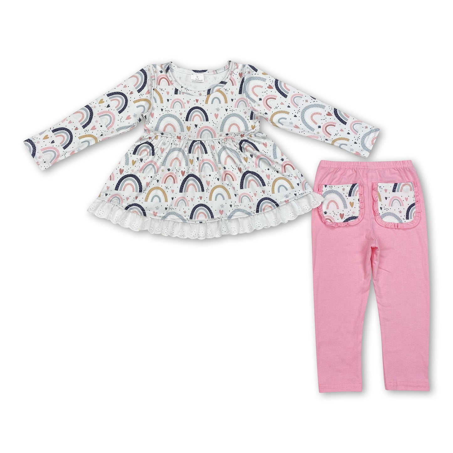 Rainbow heart tunic pink leggings girls clothing set