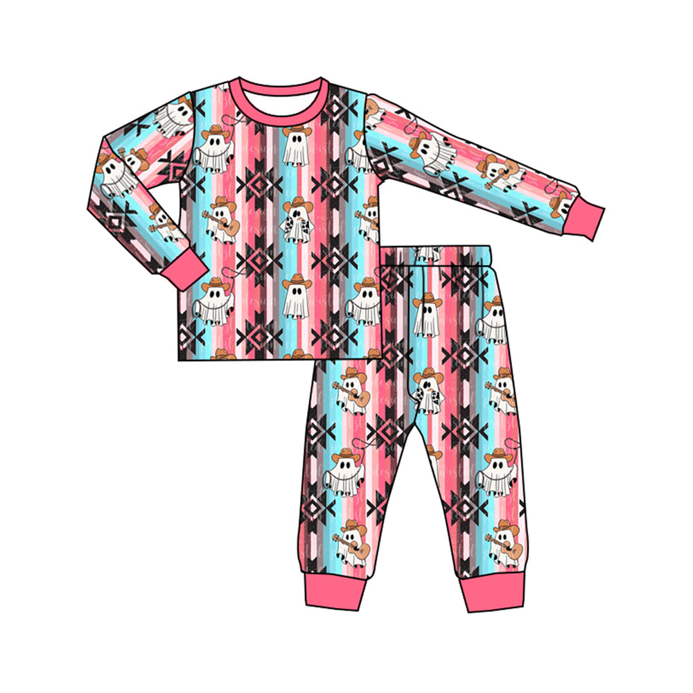 Pink ghost aztec baby girls western Halloween pajamas