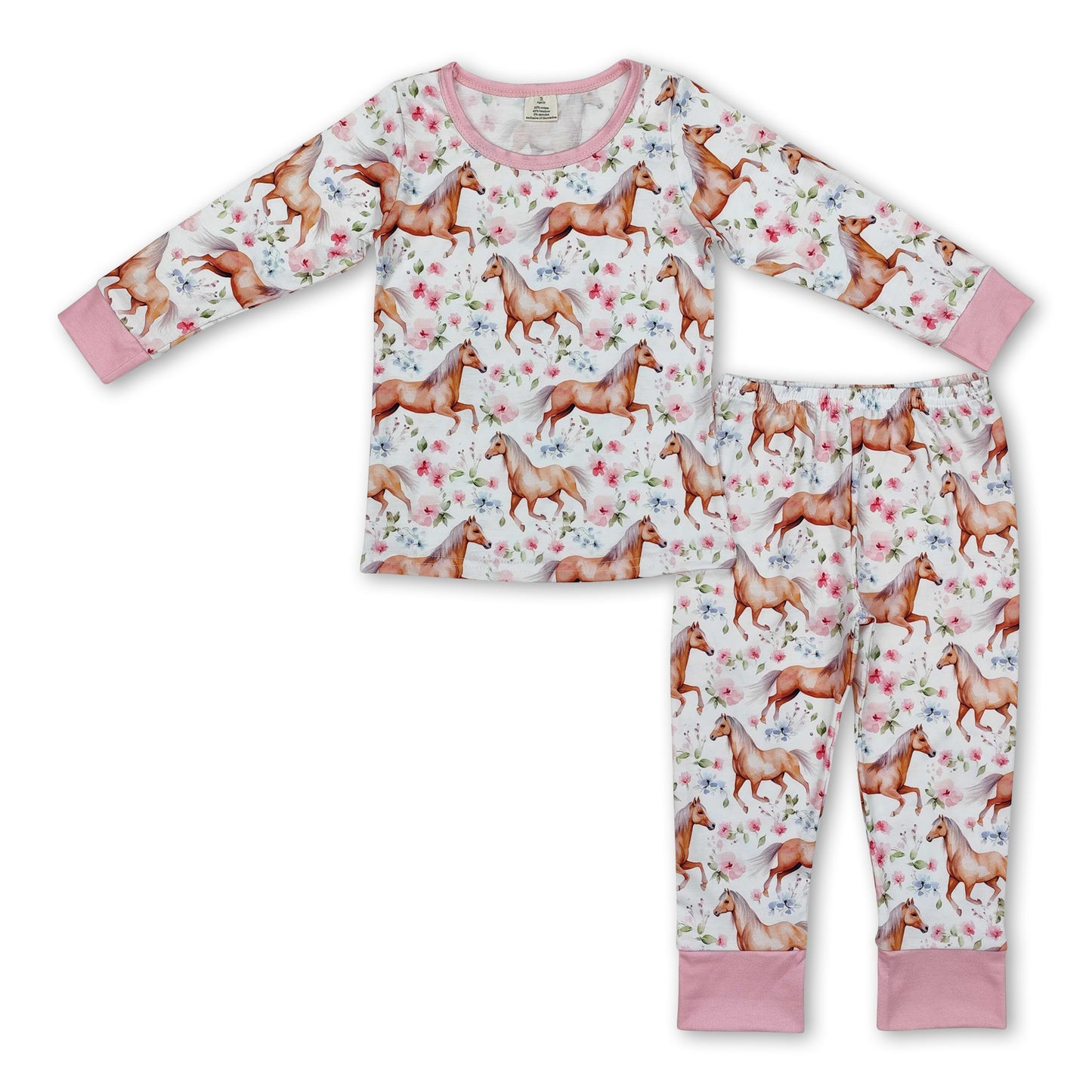 Pink floral horse kids girls pajamas