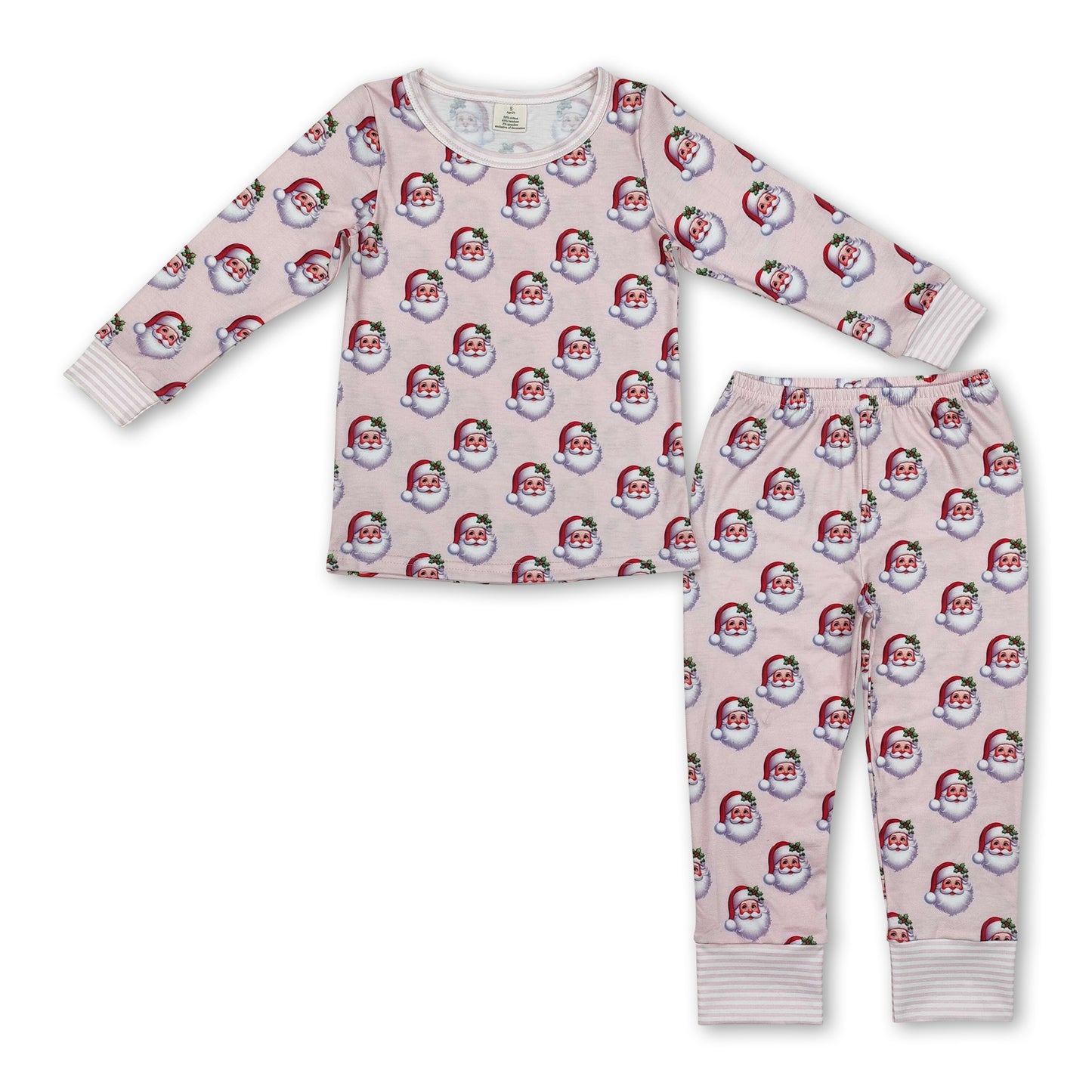 Long sleeves pink santa kids girls Christmas pajamas