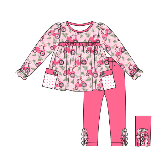 Pink tractor Christmas tree tunic leggings girls clothes