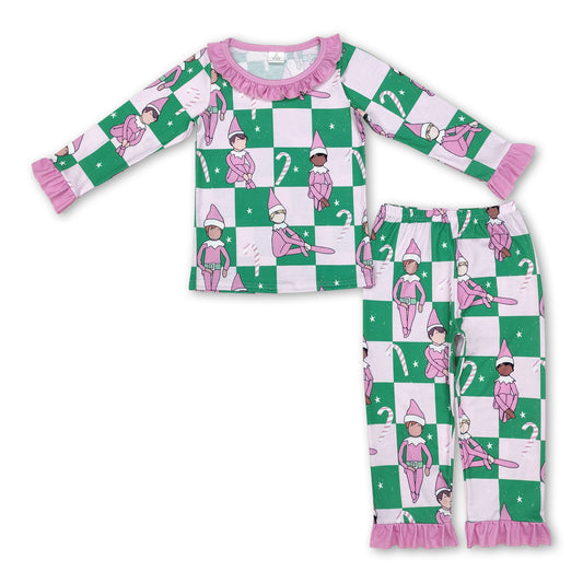 Pink Christmas hat plaid candy cane kids girls pajamas