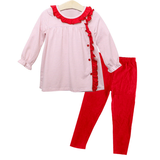 Pink stripe button tunic red leggings girls clothing