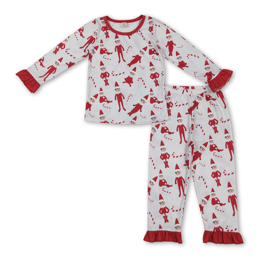 Ruffle red Christmas hat candy cane girls pajamas