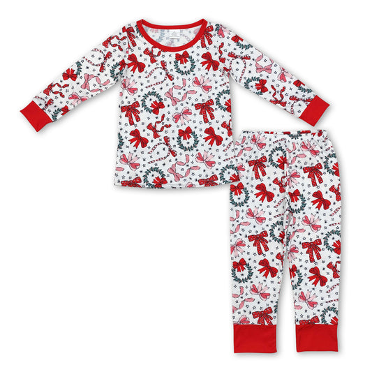 Long sleeves bows baby girls Christmas pajamas