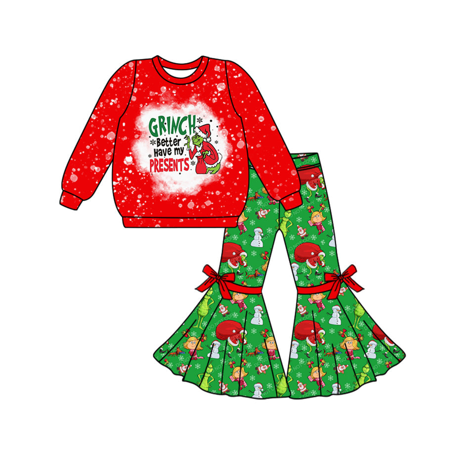 Red bleached green face top pants girls Christmas clothing
