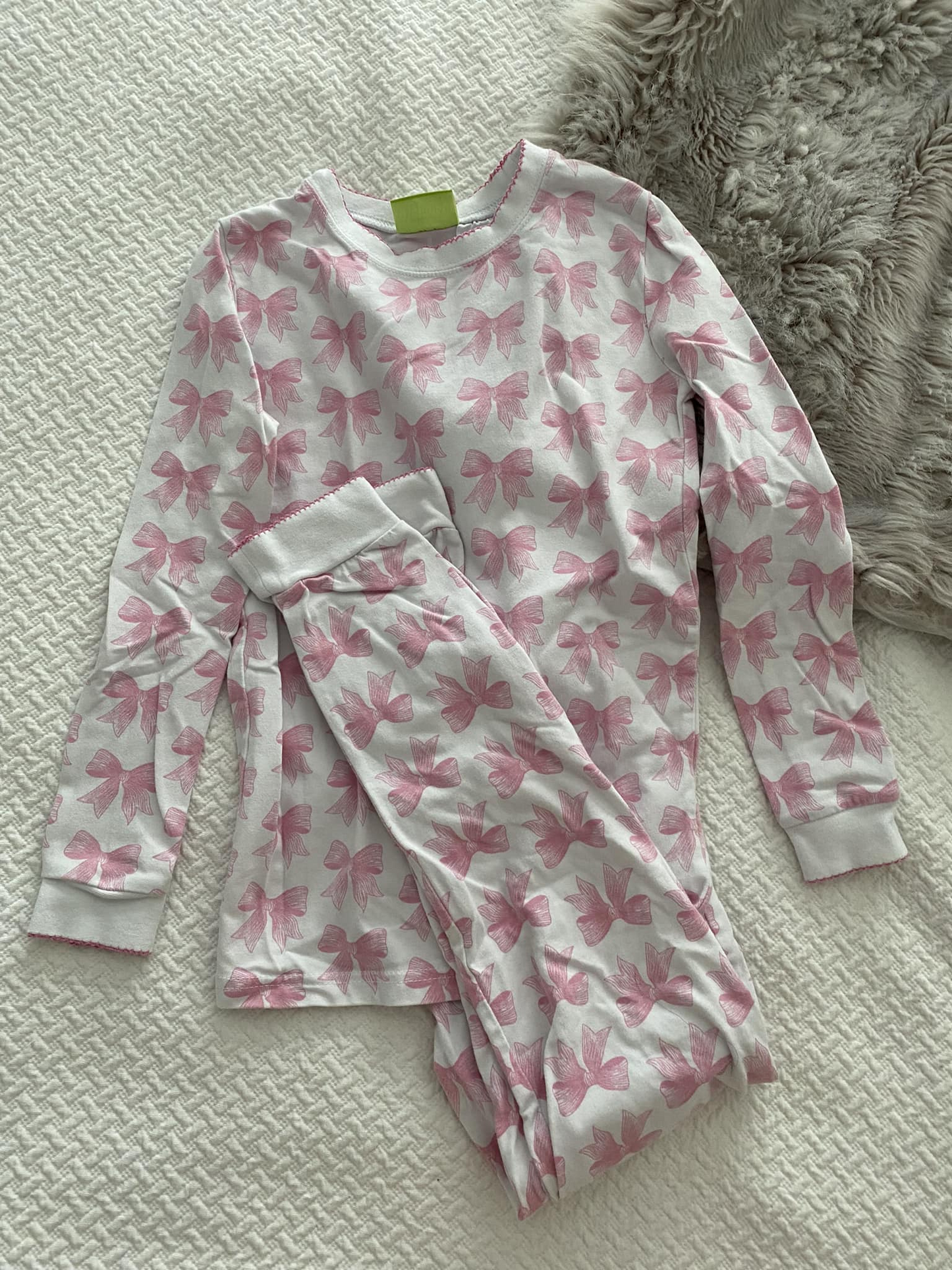 Pink long sleeves bows kids girls pajamas