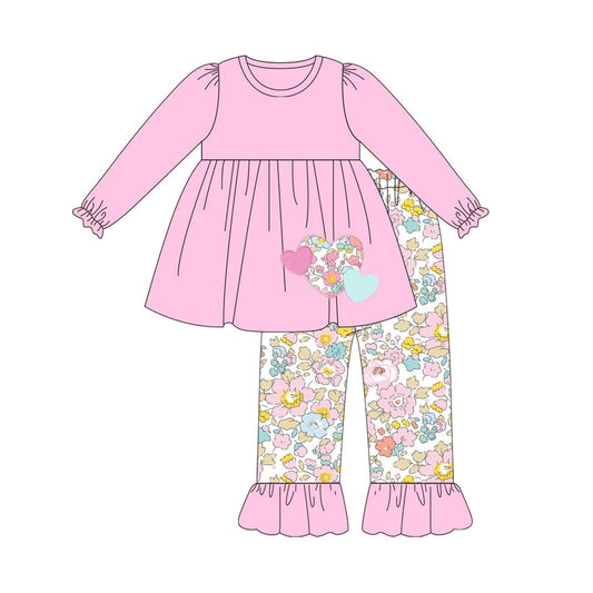 Pink floral heart tunic ruffle pants girls valentine's outfits