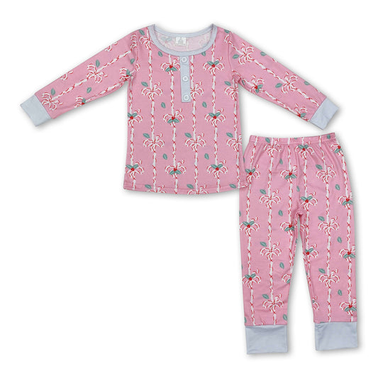 Pink bow berry long sleeves baby girls Christmas pajamas