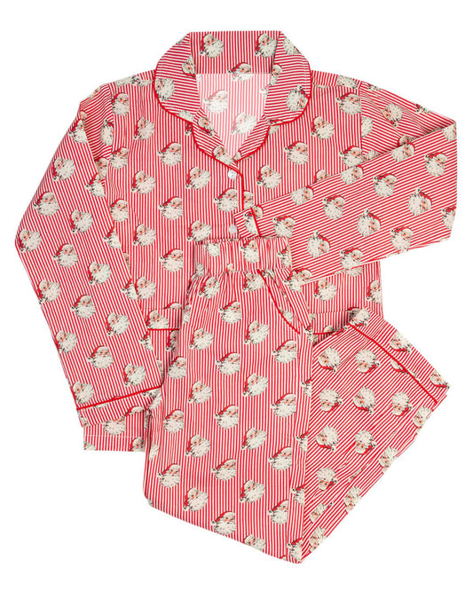 Red stripe santa baby kids Christmas button down pajamas