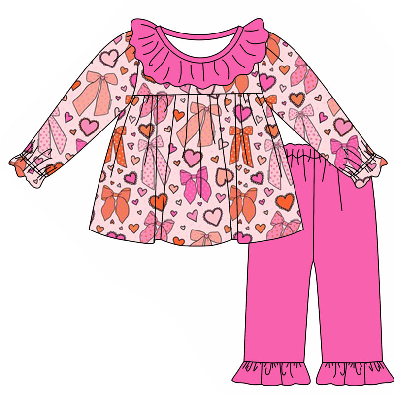 Hot pink ruffle bow heart tunic pants girls valentine's outfits