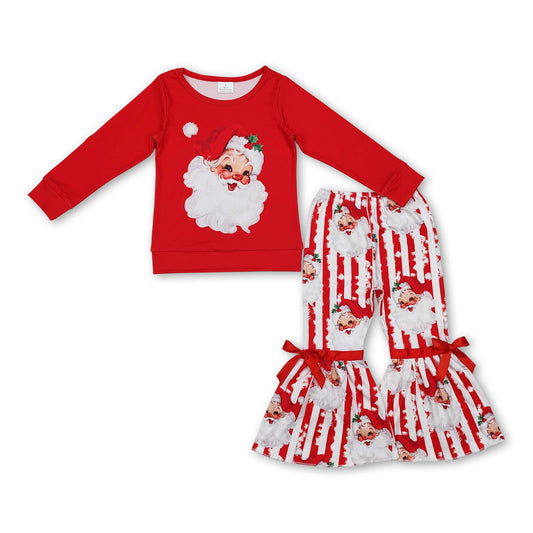 Red santa top stripe bell bottom pants girls Christmas outfits