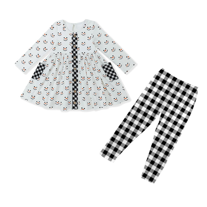 Snowman tunic black plaid leggings girls clothing