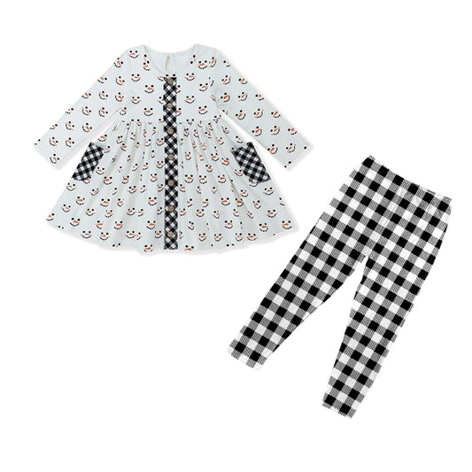 Snowman tunic black plaid leggings girls clothing