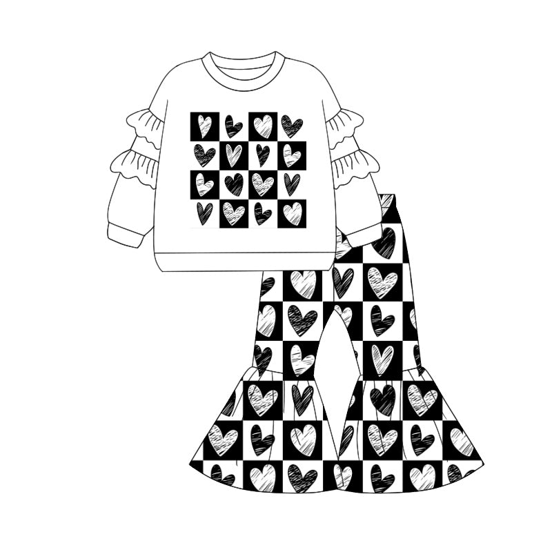 Black heart  ruffle top bell bottom pants girls valentine's outfits