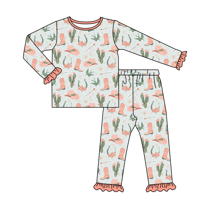 Boots cactus hats ruffle kids girls western pajamas