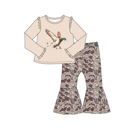 Duck print top camo bell bottom pants girls clothes