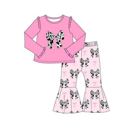 Pink ruffle top bows bell bottom pants girls clothes