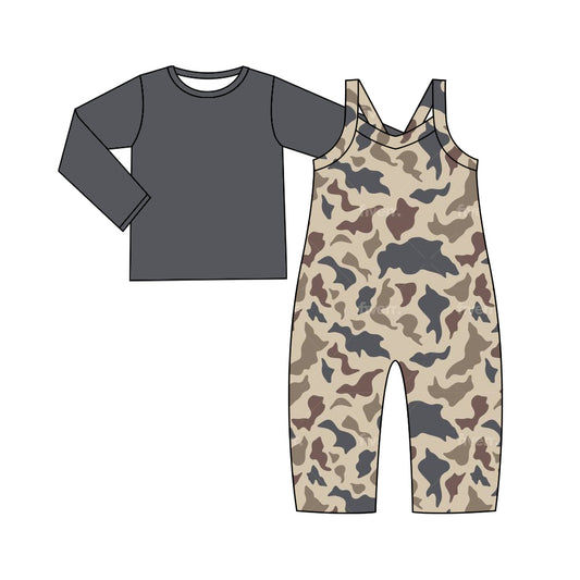 Dark grey long sleeves top camo jumpsuit baby kids clothes