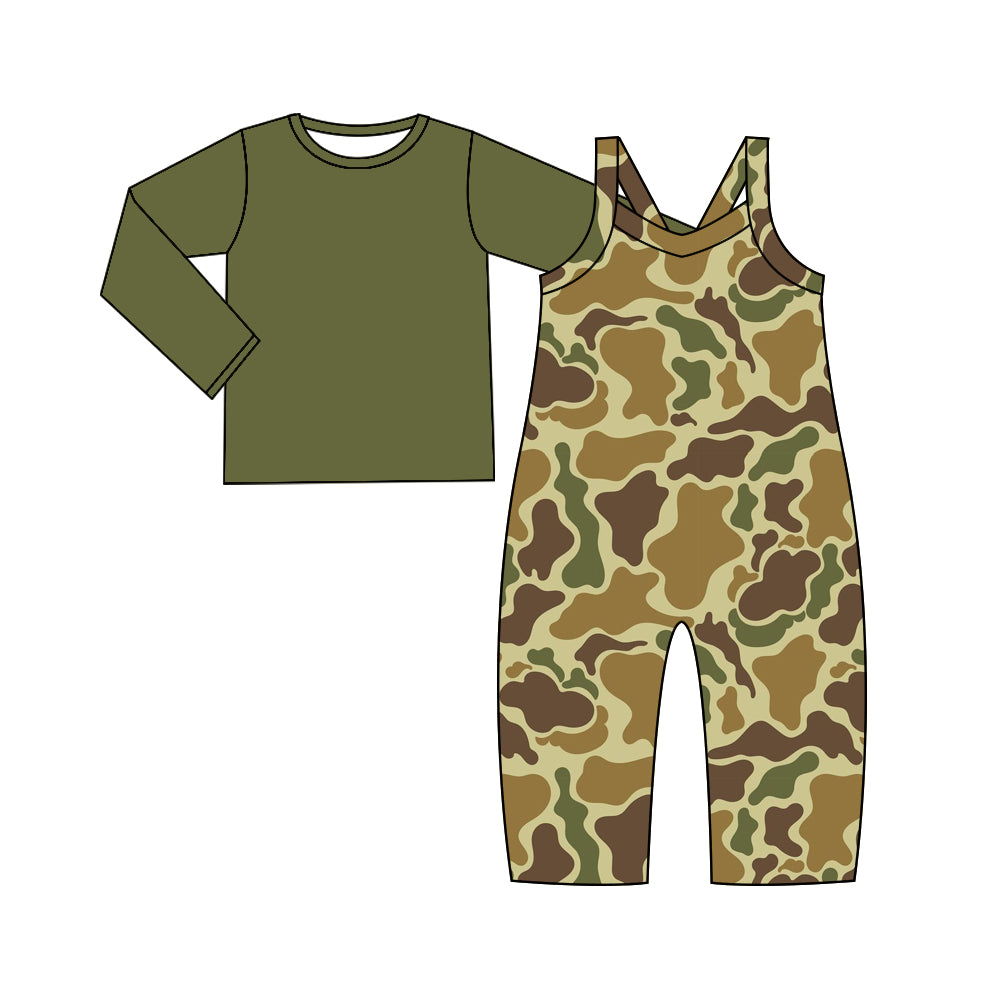 Green long sleeves top camo jumpsuit baby kids clothes