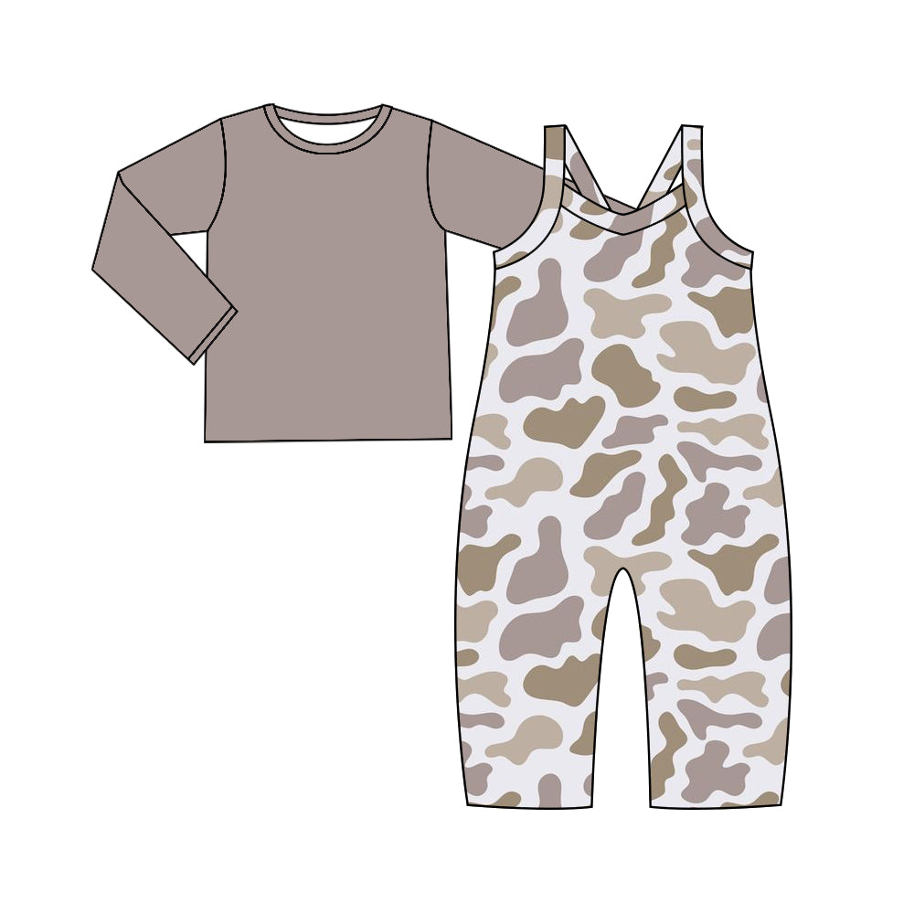 Grey long sleeves top camo jumpsuit baby kids clothes