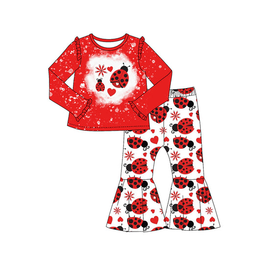 Red heart ladybug bleached top pants girls valentine's outfits