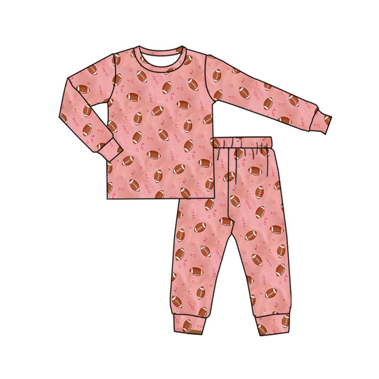 Long sleeves pink football kids girls pajamas