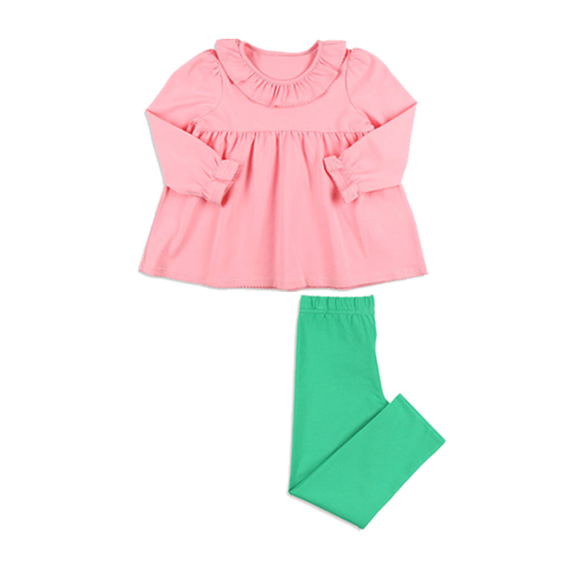 Pink ruffle long sleeves tunic leggings girls clothes