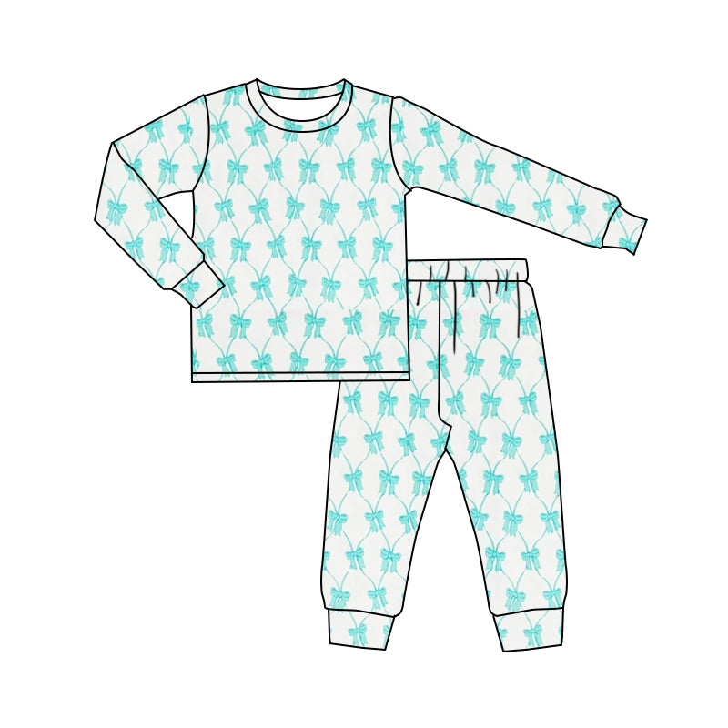 Long sleeves bow baby girls pajamas