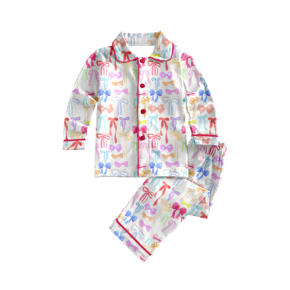 Colorful bow adult women button down pajamas