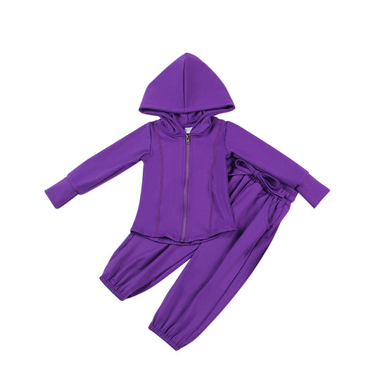 Purple zipper hoodie pockets pants girls yoga set