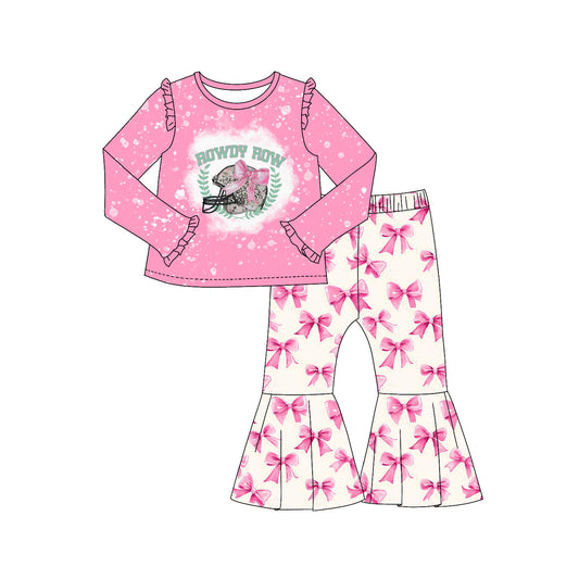 Pink bow bleached top bell bottom pants girls clothes