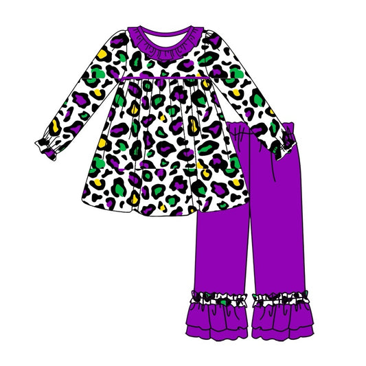 Leopard tunic purple ruffle pants girls mardi gras outfits