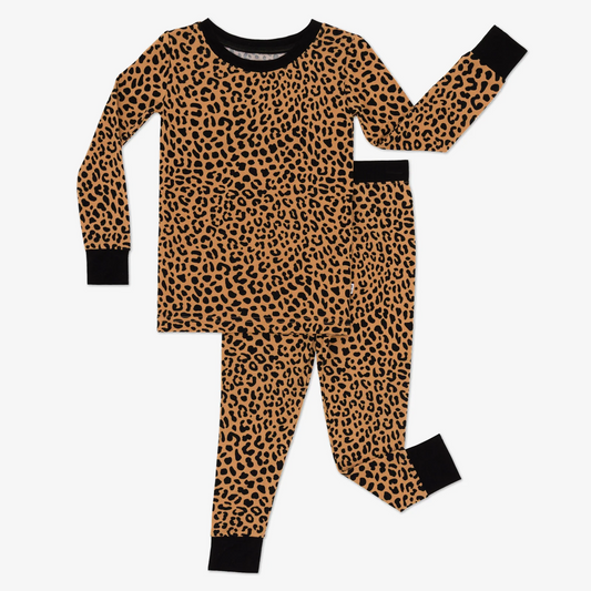 Brown leopard long sleeves kids girls pajamas