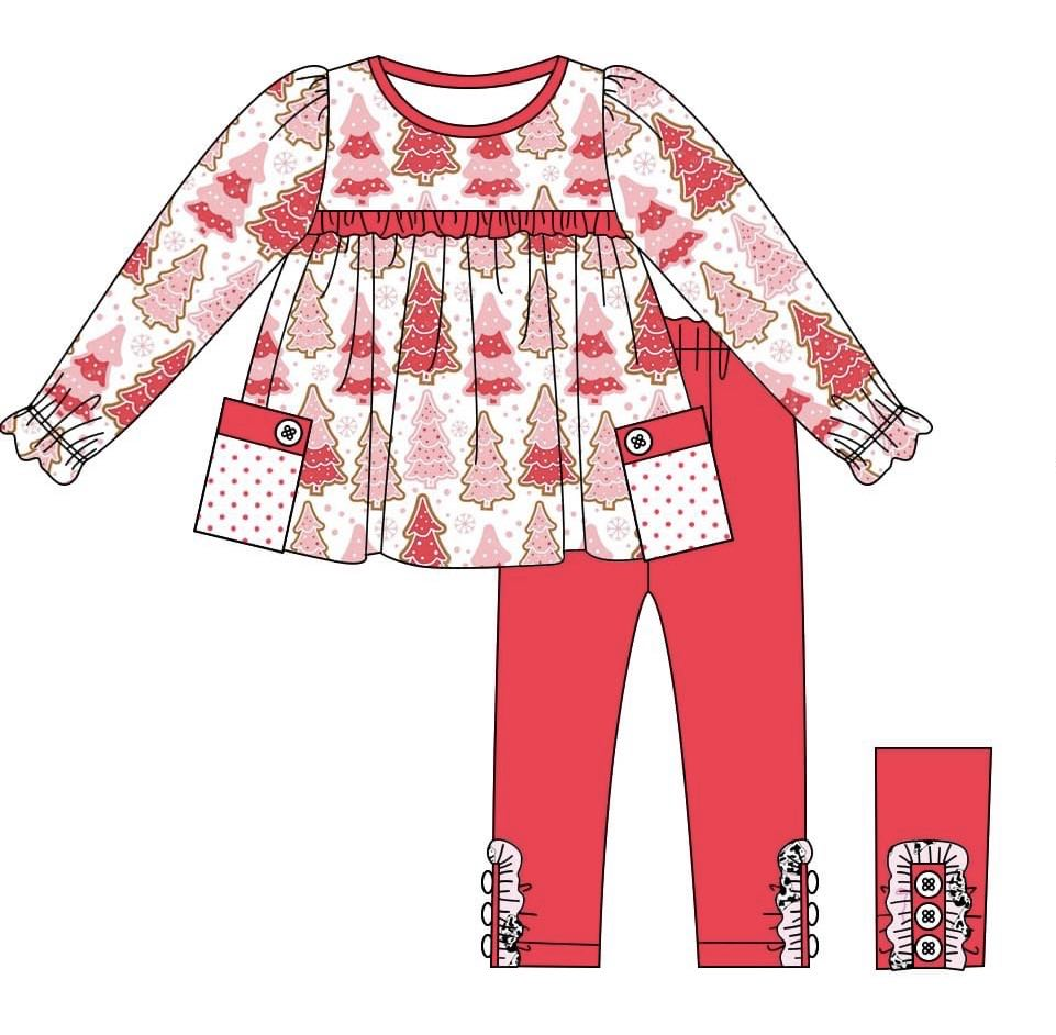 Christmas tree polka dots pockets tunic leggings girls clothes