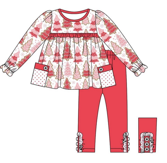 Christmas tree polka dots pockets tunic leggings girls clothes