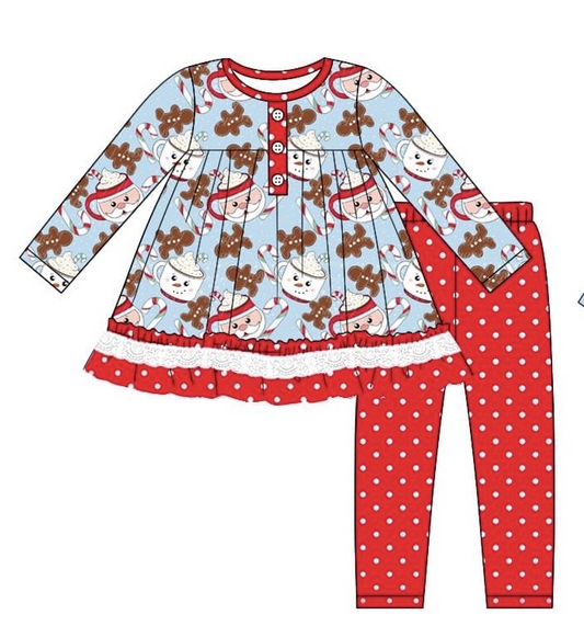 Gingerbread santa tunic polka dots leggings girls Christmas set