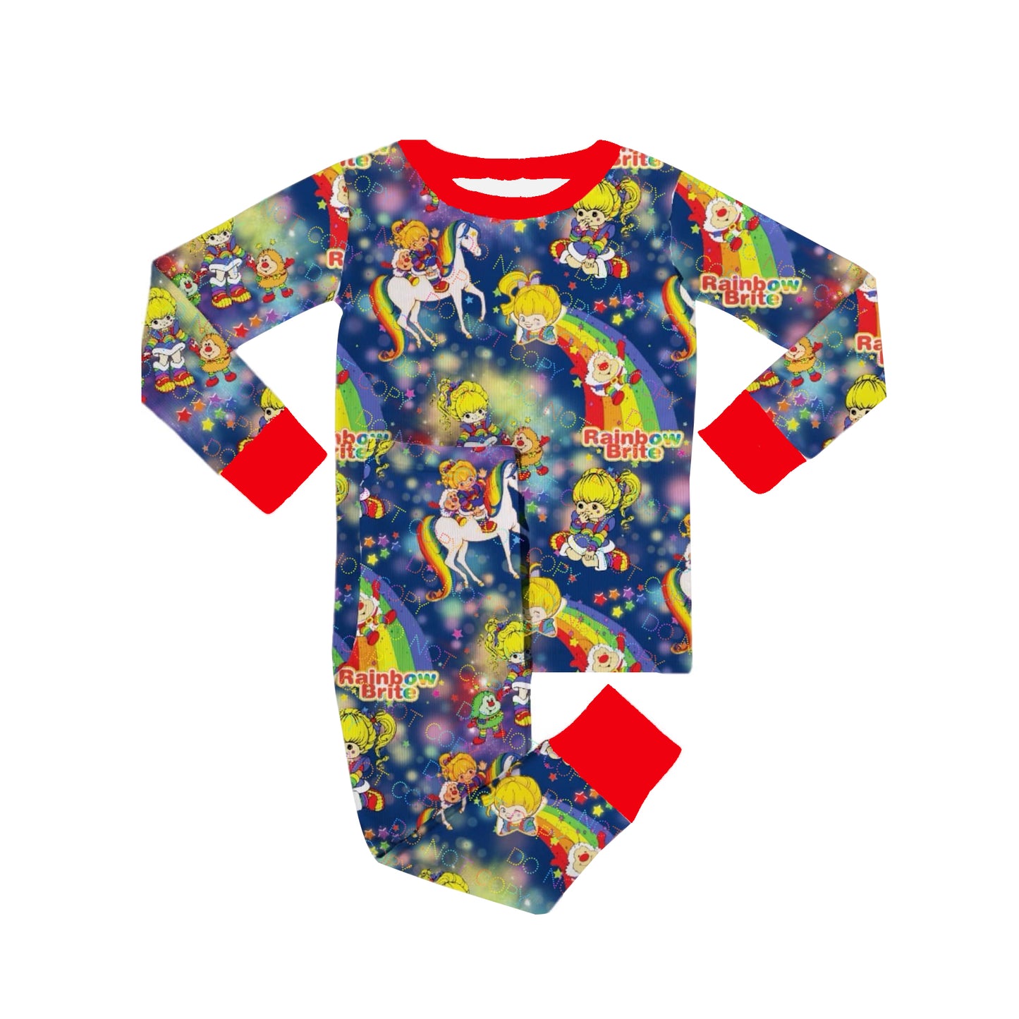 Red long sleeves rainbow kids girls pajamas