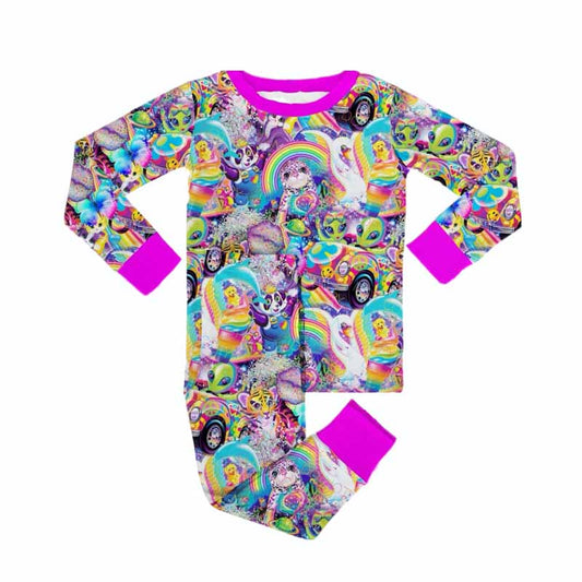 Long sleeves rainbow tiger kids girls pajamas